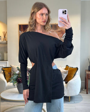 Khaite Black Lanie Cut Out Long-Sleeve Jersey Top Size S (UK 8)