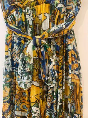 Dolce & Gabbana Multicolour Floral Silk Maxi Dress with Belt Size IT 40 (UK 8)