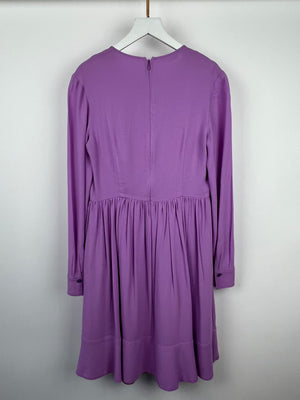 Stella McCartney Lilac Long Sleeve Pleated Waist Midi Dress with V-Neck Tie Detail Size IT 42 (UK 10) RRP £900