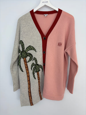 Loewe Pink, Grey and Red Wool Long Sleeve Cardigan with Palm Tree Print Size XS (UK 6)