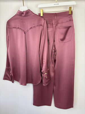 Nanushka Blush Pink Satin Shirt and Trouser Set Size XS (UK 6)