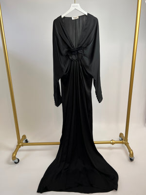 Saint Laurent Black Maxi Gown with Rose - Appliqué Detail FR 38 (UK 10)