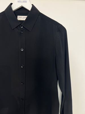 Saint Laurent Black Long-sleeve Silk Crepe Shirt Size FR 36 (UK 8)