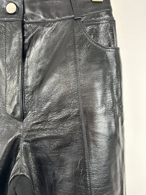 David Koma Black Coated Leather and Stretch Jersey Trousers Size UK 8