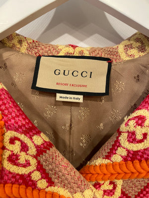 Gucci Resort 2022 Orange, Pink and Beige GG Embroidered Jacket with Gold GG Logo Buttons Size IT 36 (UK 4)