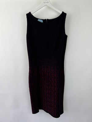 Prada Black and Burgundy Sleeveless Midi Dress Size IT 44 (UK 12)