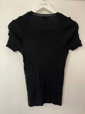 Chanel Black Knit Short Sleeve T-Shirt with Bow Details Size FR 38 (UK 10)