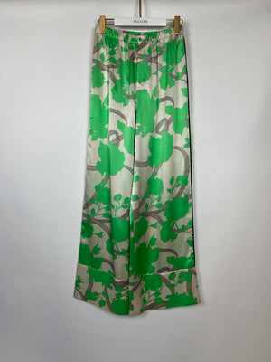 Fendi Green Leaf Print Silk Trousers Size 40 (UK 8)