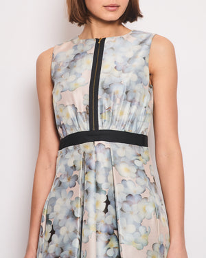 Victoria Beckham Blue Silk Floral Print Dress Size UK 8