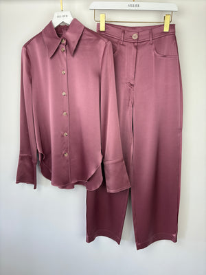 Nanushka Blush Pink Satin Shirt and Trouser Set Size XS (UK 6)