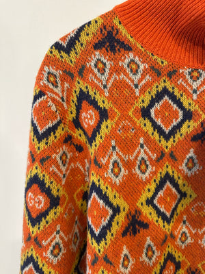 Gucci Orange High Neck Knitted Jumper with Bees and GG Logo Detail IT 42 (UK 10)