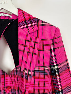 Area Hot Pink & Black Checked Blazer with Cut-Out Detail & Crystals Embellishments Size US 6 (UK 10)