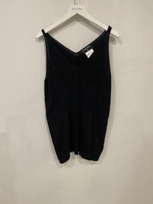 Chanel Black Sleeveless Tank Top with Black Stitched CC Logo Size FR 42 (UK 14)