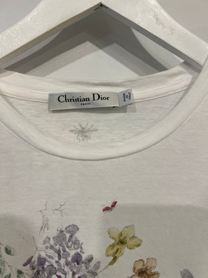 Christian Dior White T-shirt with Multicolour Floral Details and Logo Size FR 36/38 (UK 8/10)