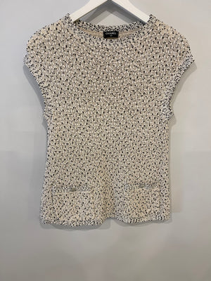 Chanel Beige, White and Black Sleeveless Tweed Top Size FR 38 (UK 10)