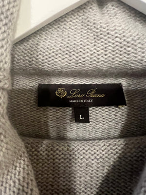 Loro Piana Grey Short-Sleeve Cashmere Turtle Neck Jumper with Front Pockets Size L (UK 12)