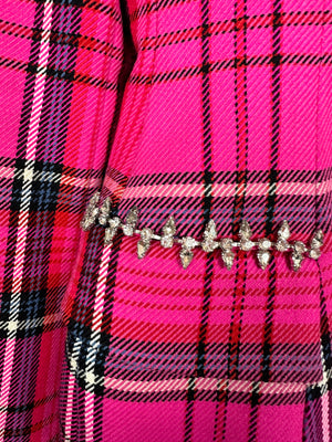 Area Hot Pink & Black Checked Blazer with Cut-Out Detail & Crystals Embellishments Size US 6 (UK 10)