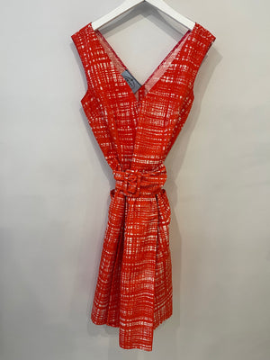 Prada Red Silk Sleeveless Dress with Pockets and Belt Detail Size IT 40 (UK 8)