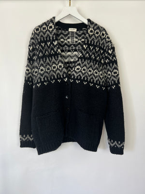 Saint Laurent Black & Grey Knit V-Neck Cardigan Size S (UK 8)