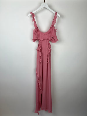 Acne Studios Pink Crinkled Chiffon Mini Dress With Cut Out & Frill Detail FR 38 (UK 10)