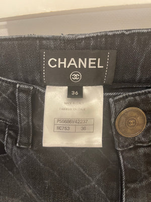 Chanel Dark Grey Quilted Skinny Jeans with Zip CC Logo Details Size FR 36 (UK 8)