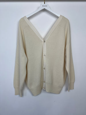 Hermès Cream Rib Knit Long Sleeve V-Neck Cardigan with Front and Back Buttons Size FR 40 (UK 12)