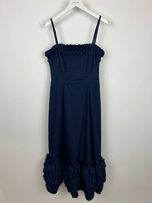 Molly Goddard SS/19 Navy Strap Ruched Maxi Dress Size UK 8 (FR 36)