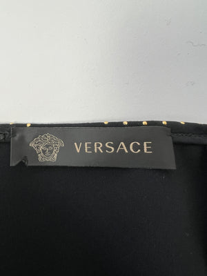 Versace Black Scuba Knee-Length Skirt With Gold Stud Embellishment Size Small