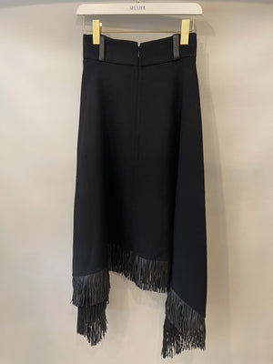 Saint Laurent Black Midi Skirt with Leather Tassel Details Size FR 36 (UK 8)