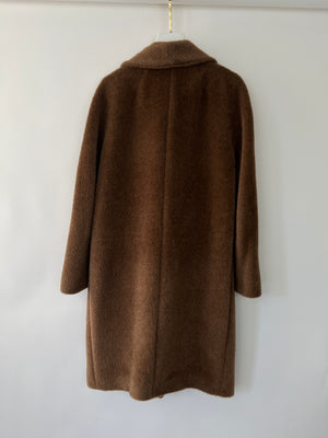 'S Max Mara Brown Double-Breasted Fluffy Coat with Horn Buttons Detail Size IT 36 (UK 4)