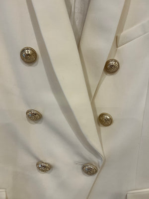 Balmain Cream Wool Blazer Jacket with Gold Buttons and Shoulder Pads Size FR 42 (UK 14)