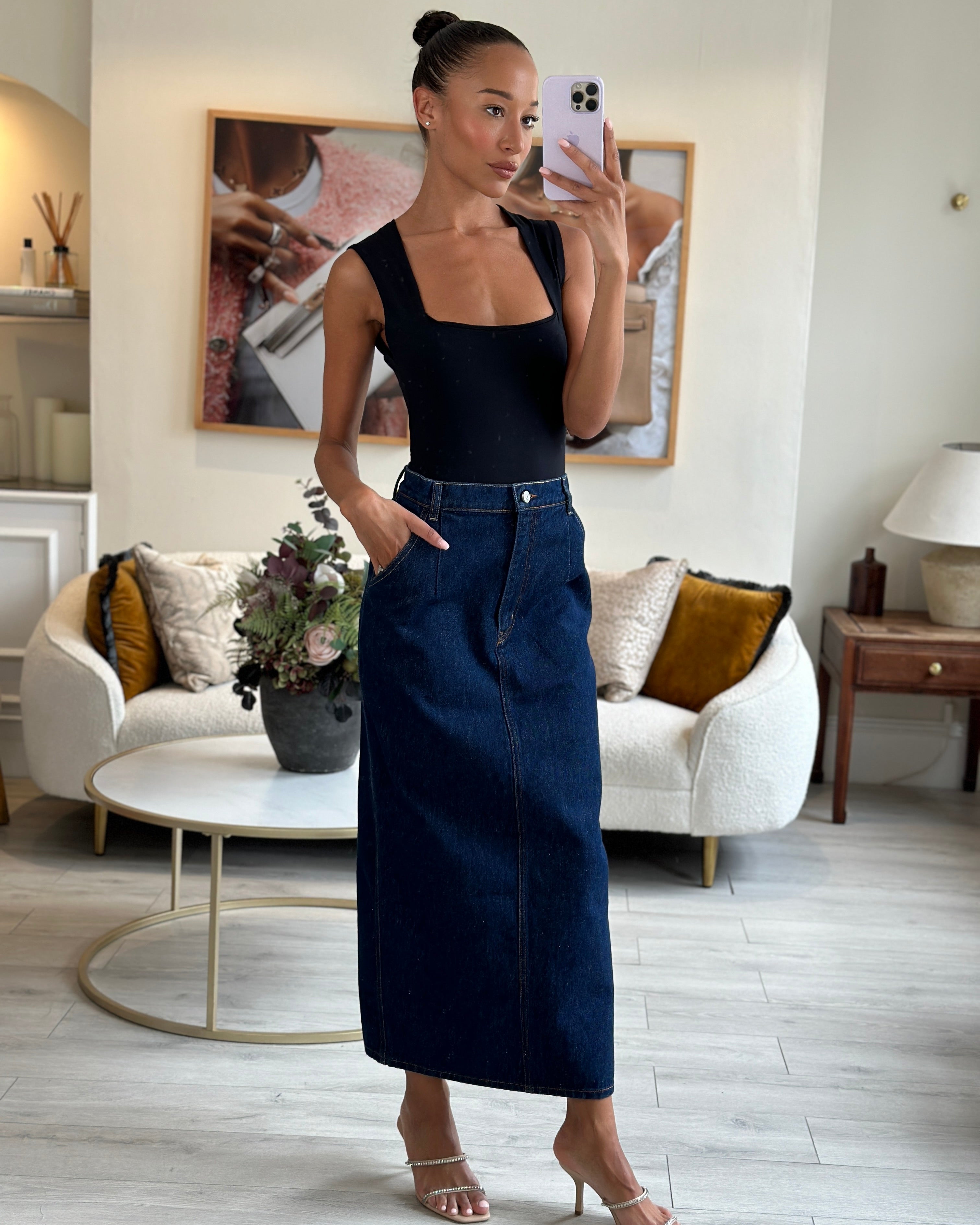 Magda Butrym Blue Denim High Waisted Maxi Skirt Size FR 36 UK 8 RRP 500