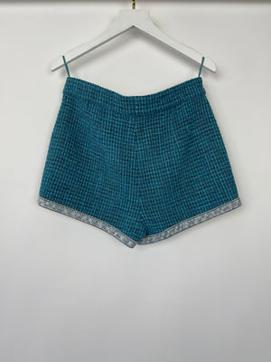 Chanel Turquoise Tweed Shorts with Denim Detail Size FR 38 (UK 10)