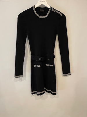 Chanel 22C Dubai Black & White Belted Knit Dress with Button Detail Size FR 36 (UK 8)