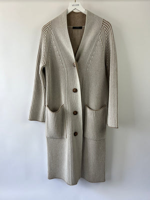 Joseph Beige and White Merino Wool Longline Cardigan Size XS (UK 4)