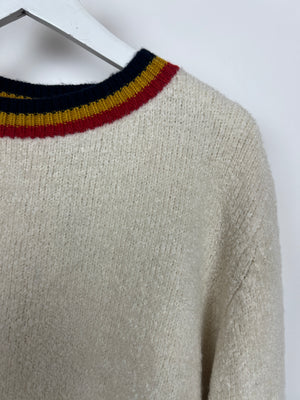 The Elder Statesman Ivory Cashmere Round Neck Jumper with Stripe Detail Size M (UK 10)