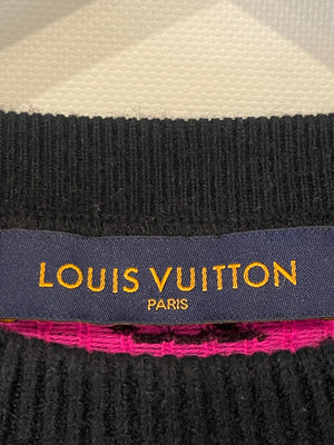 Louis Vuitton Menswear Black Cashmere Jumper with Pink Logo Monogram Size XXL (UK 44)