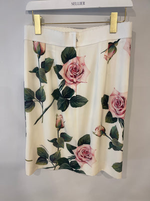 Dolce & Gabbana Cream Midi Silk Floral Skirt Size IT 44 (UK 12)