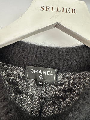 Chanel White and Black Cashmere Blend Jumper With Stars and CC Print Size FR 36 (UK 8) RRP £2440