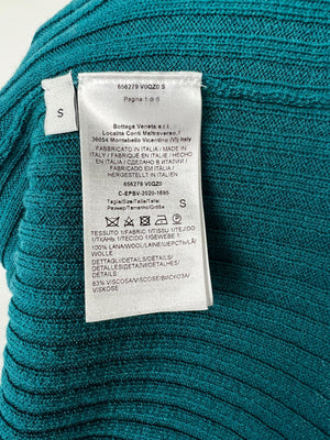 Bottega Veneta Turquoise Ribbed Wool Knit Short Sleeve T-Shirt with Pocket Detail Size Small (UK 8)