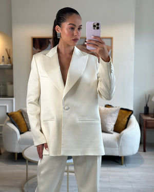 Magda Butrym Silk Ivory Suit Jacket and Toruser Set Size FR 36 (UK 8)