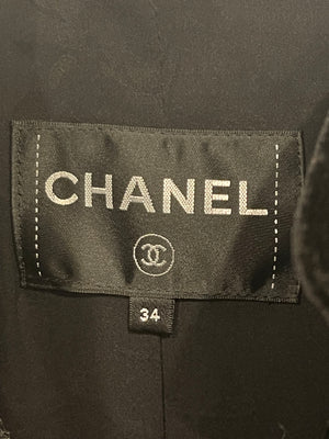 Chanel Black Velvet Belted Coat with Perspex CC Button Details Size FR 34 (UK 6)