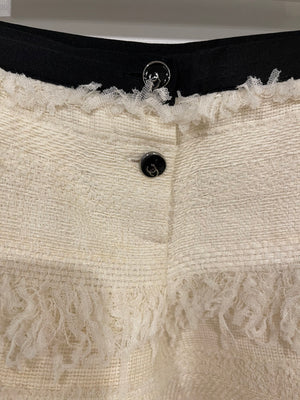 Chanel Cream and Black Tweed Mini Shorts Tulle Details and CC Logo Buttons Size FR 40 (UK 12)