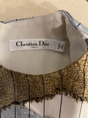 Christian Dior White, Silver and Gold Metallic Striped Vest Top and Mini Skirt Set Size FR 38/40 (UK 10/12)