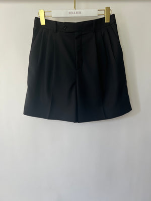 Celine Black Wool Longline Shorts with Silk Stripe Detail Size 36 (UK 8)