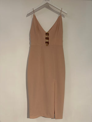 Zimmermann Blush Crepe Midi Dress with Gold Link and Split Detail Size 0 (UK 8)