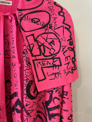 Balenciaga Hot Pink Logo Printed Asymmetric Shirt Size FR 38 (UK 10)