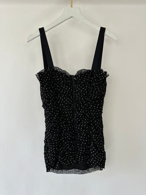 Dolce & Gabbana Black Polkadot Bustier Ruched Mesh Top Size IT 38 (UK 6)