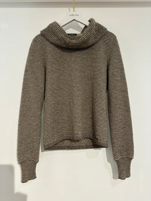 Chanel Brown Striped Cowl Neck Jumper with CC Button Detail FR 36 (UK 8)