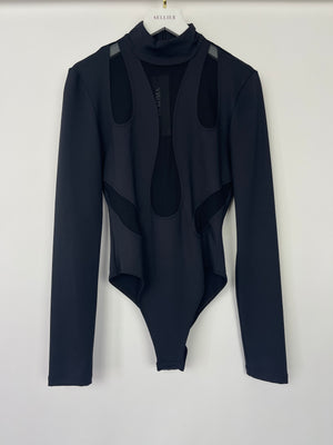 David Koma Black Bodysuit with Cut-out Mesh Details Size UK 8